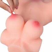 Small flat chested sex doll torso with realistic skin texture and nipple details.